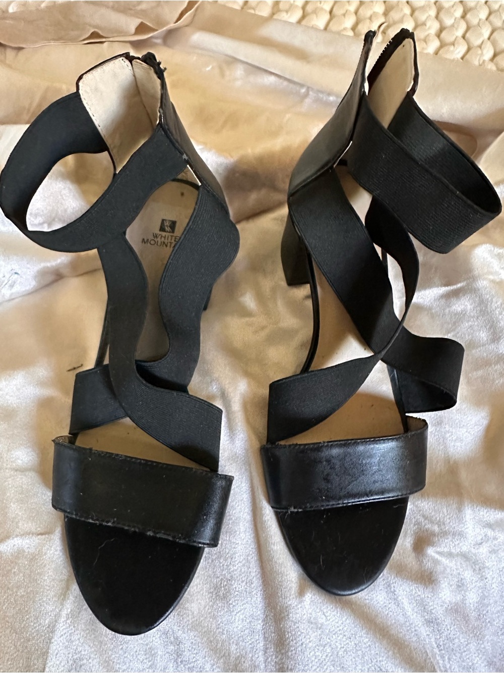 White Mountain Black Strappy Block Heel Sandals